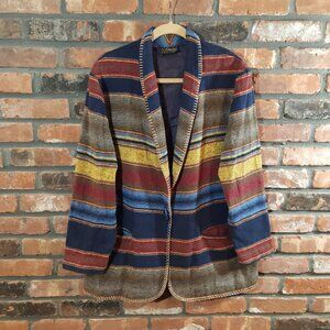 Vintage David Paul NY Southwestern Striped Flannel Blazer Boho Western Women's L